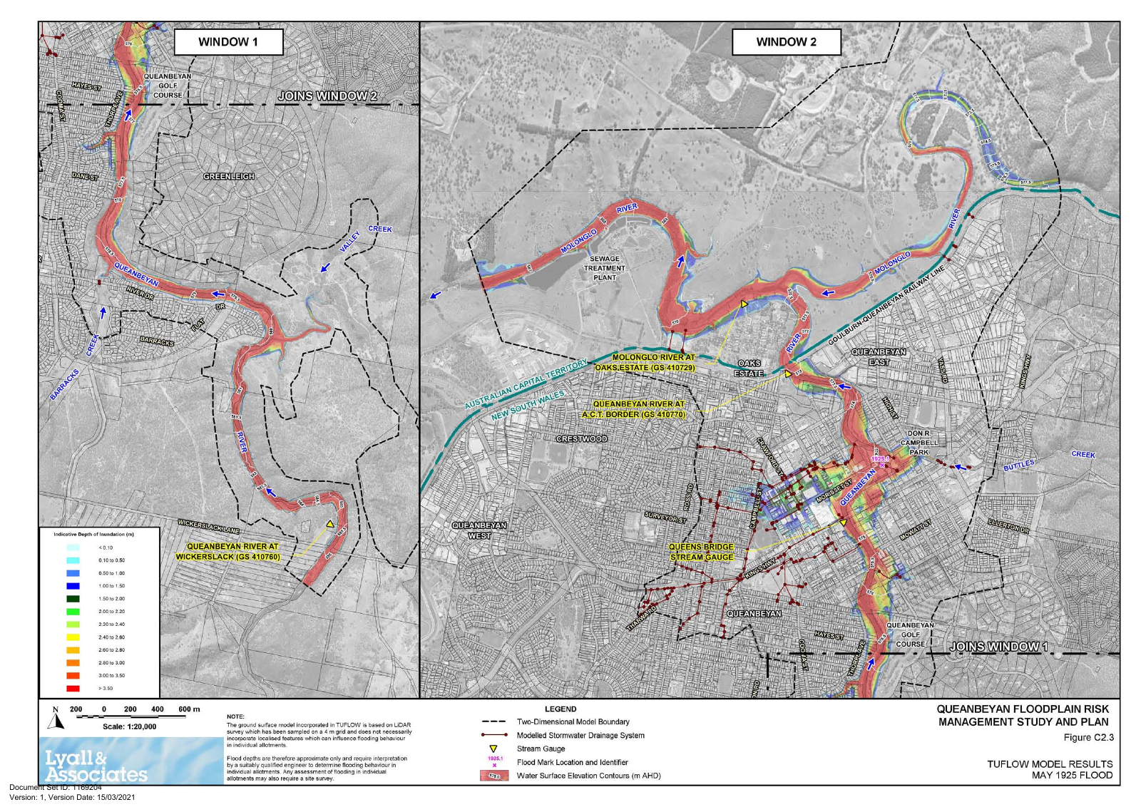 Official TUFLOW reconstruction of the May 1925 peak flood, including Queanbeyan and Molonglo Rivers