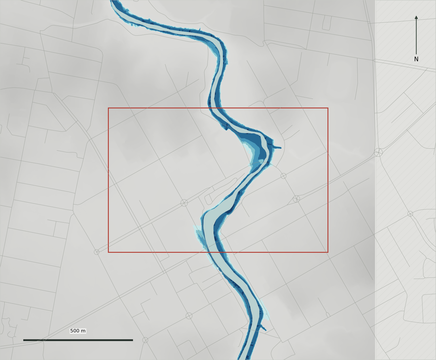 Site02 connected static stage scenario at reference offset plus 4 metres. Red line marks the project boundary.